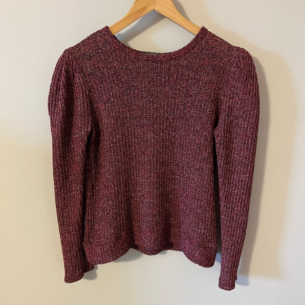Anthropologie Sunday In Brooklyn Women's Burgundy Puff Sleeve Loose Knit Sweater